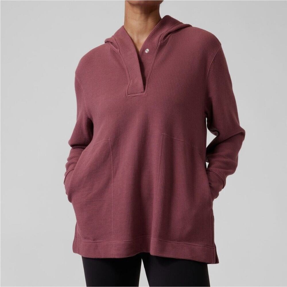Athleta Coastal Luxe Waffle Hoodie in Tawny Rose Pink Size Small